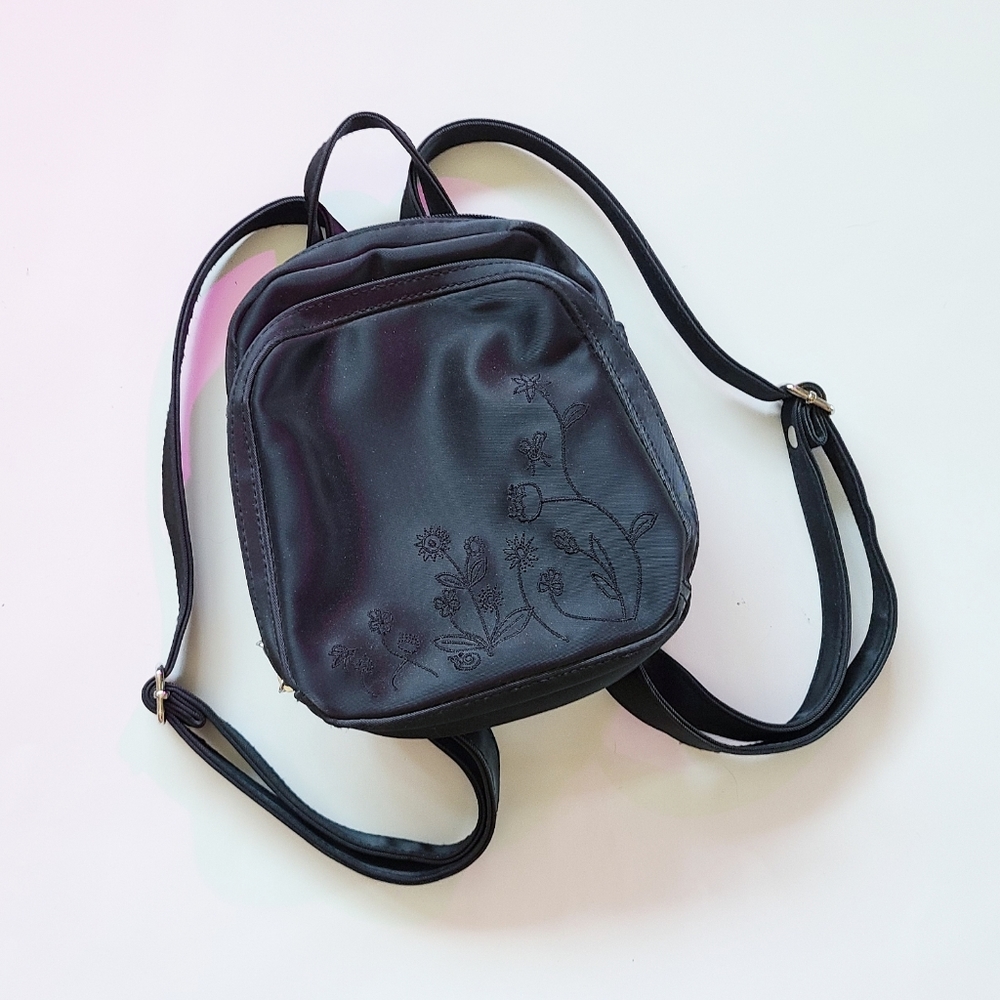 Black embroidered backpack